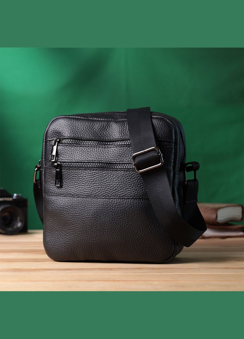 Мужская сумка кросс боди из зернистой натуральной кожи черная мессенджер 22847 Shvigel (329197436)