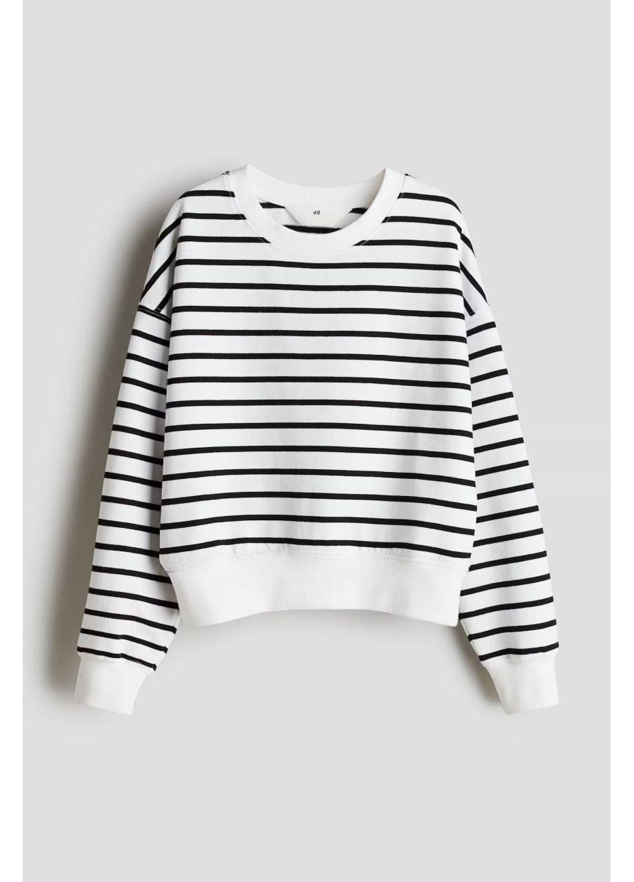 H&M світшот на флісі смужка чорно-білий спортивний, повсякденний, кежуал трикотаж, фліс