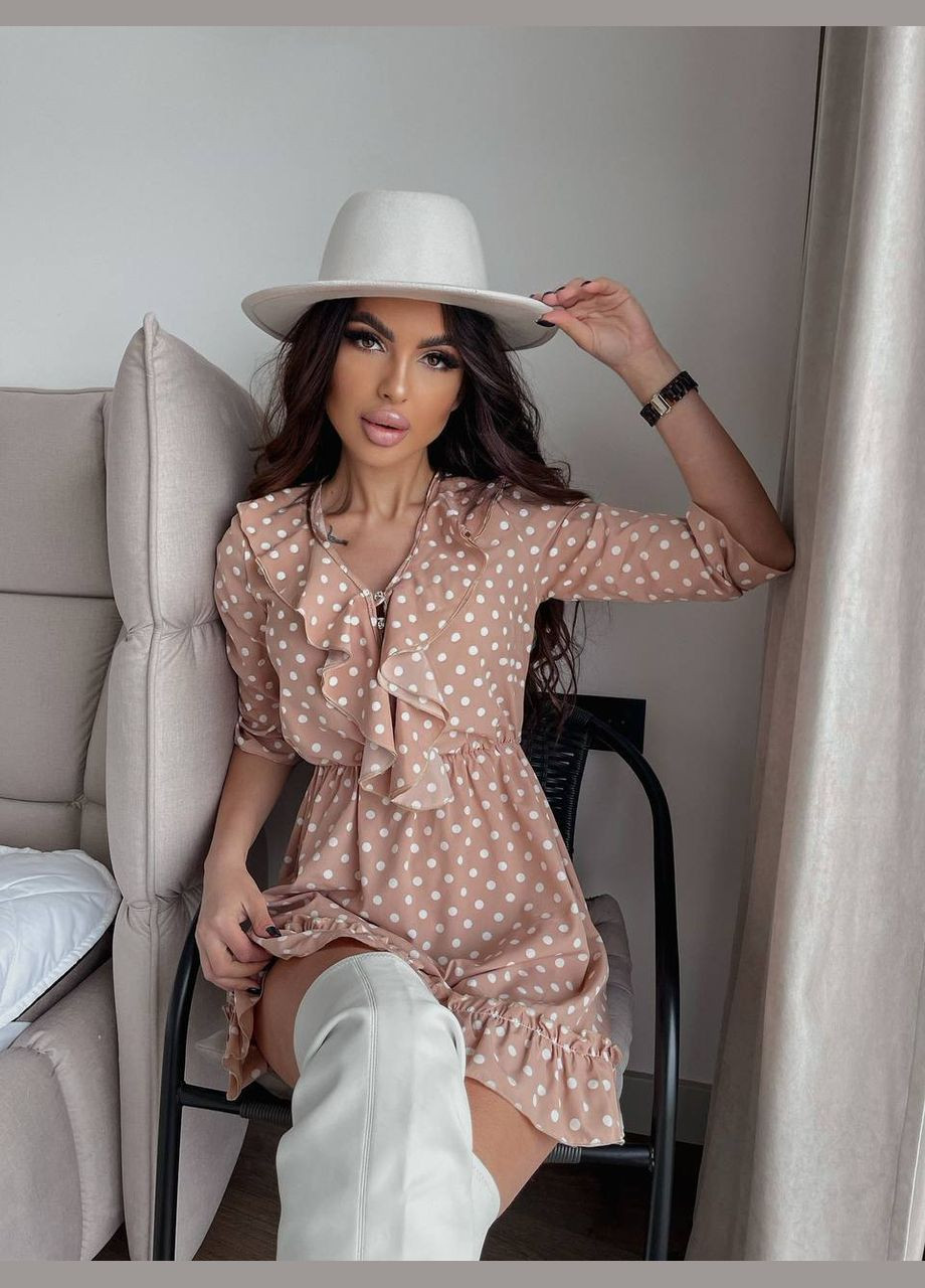 Пудрова святковий, коктейльна, вечірня, кежуал стильна жіноча сукня Vakko в горошок