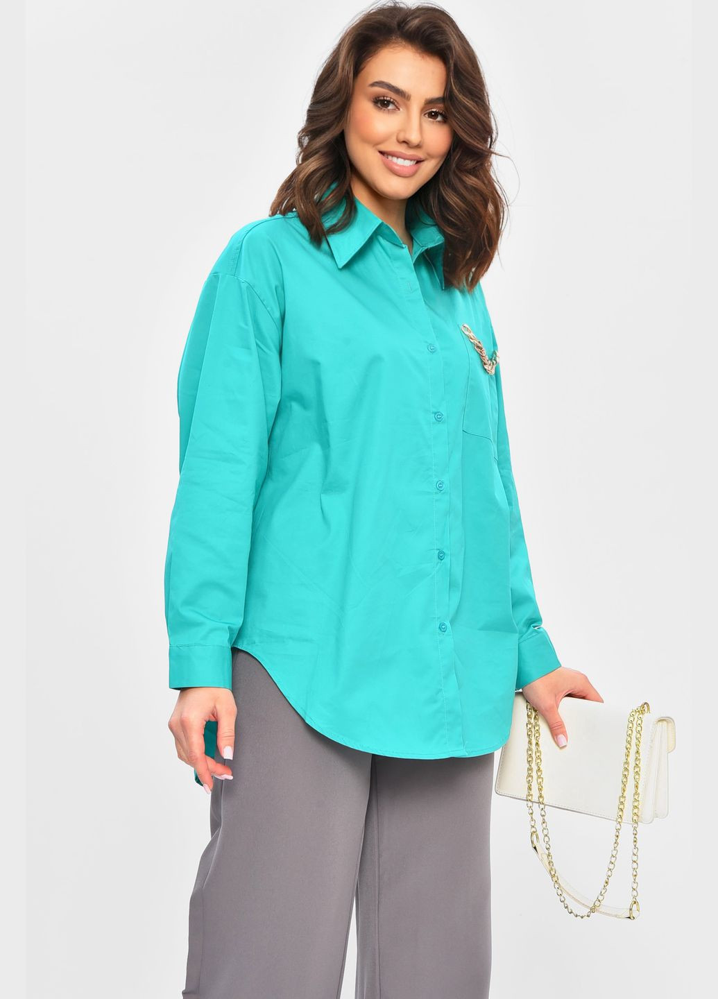 Зелена сорочка жіноча напівбатальна зеленого кольору з баскою Let's Shop