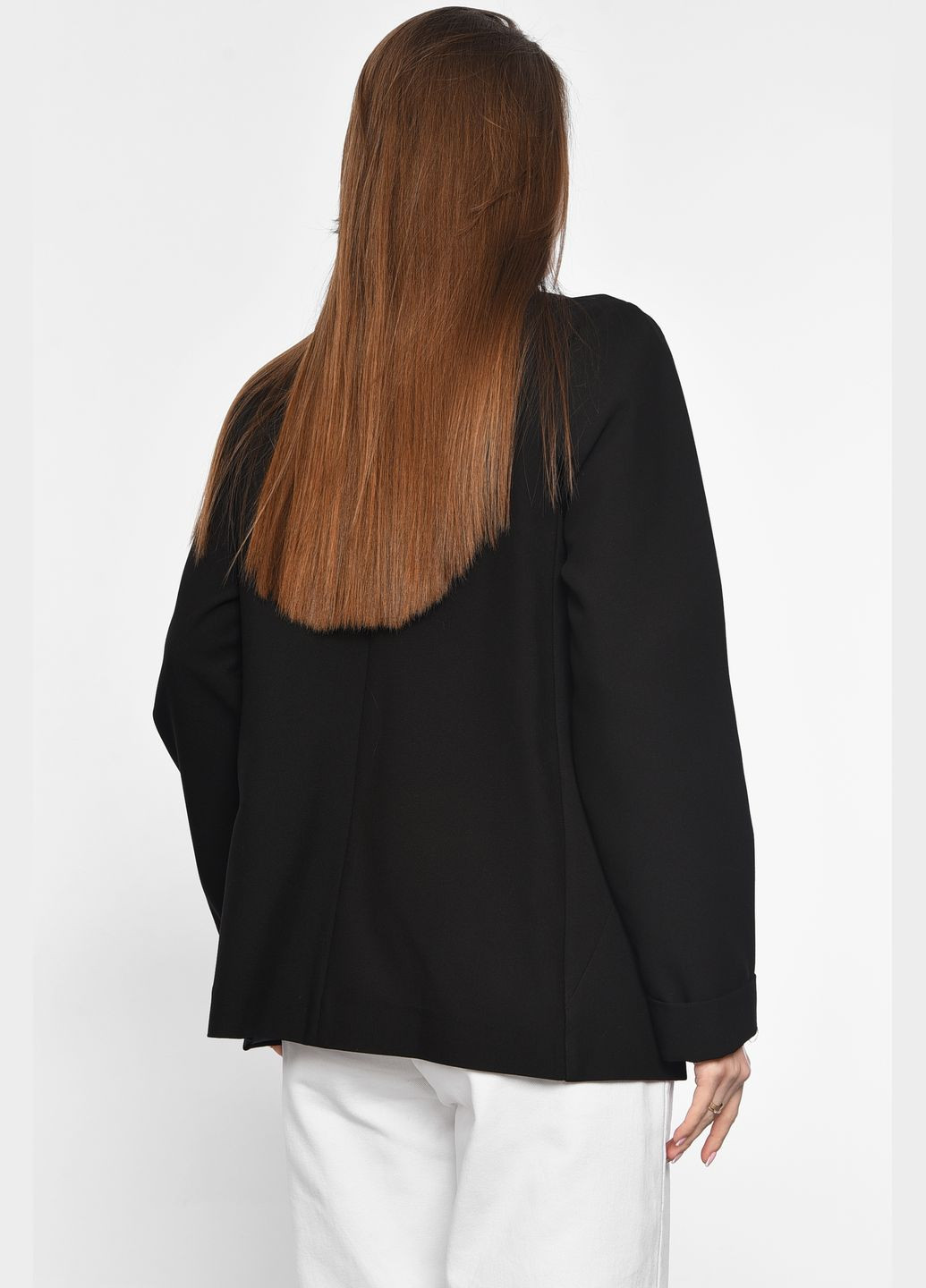 Черный женский пиджак женский черного цвета Let's Shop с орнаментом - демисезонный