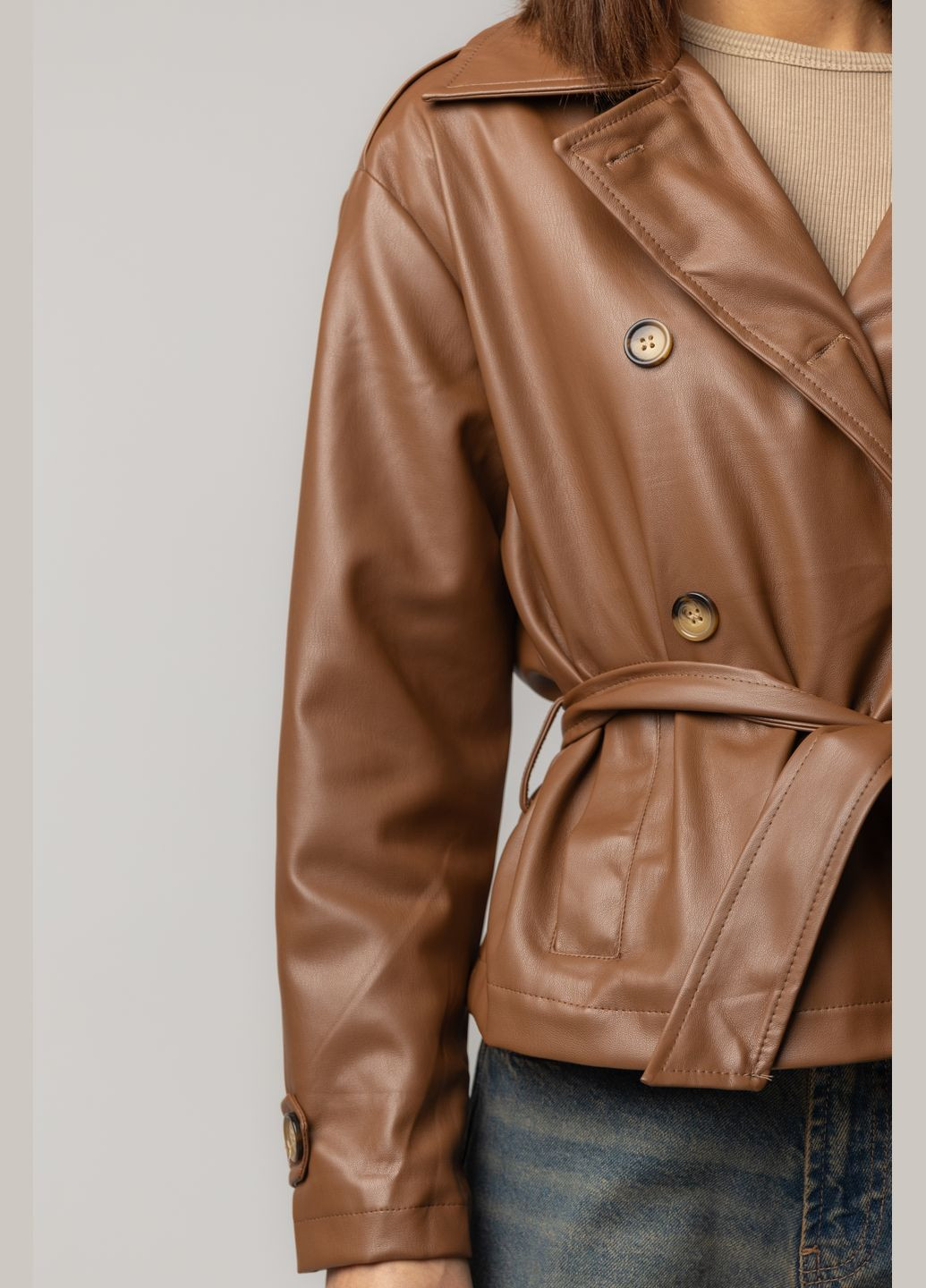 Светло-коричневая демисезонная стильная куртка No Brand