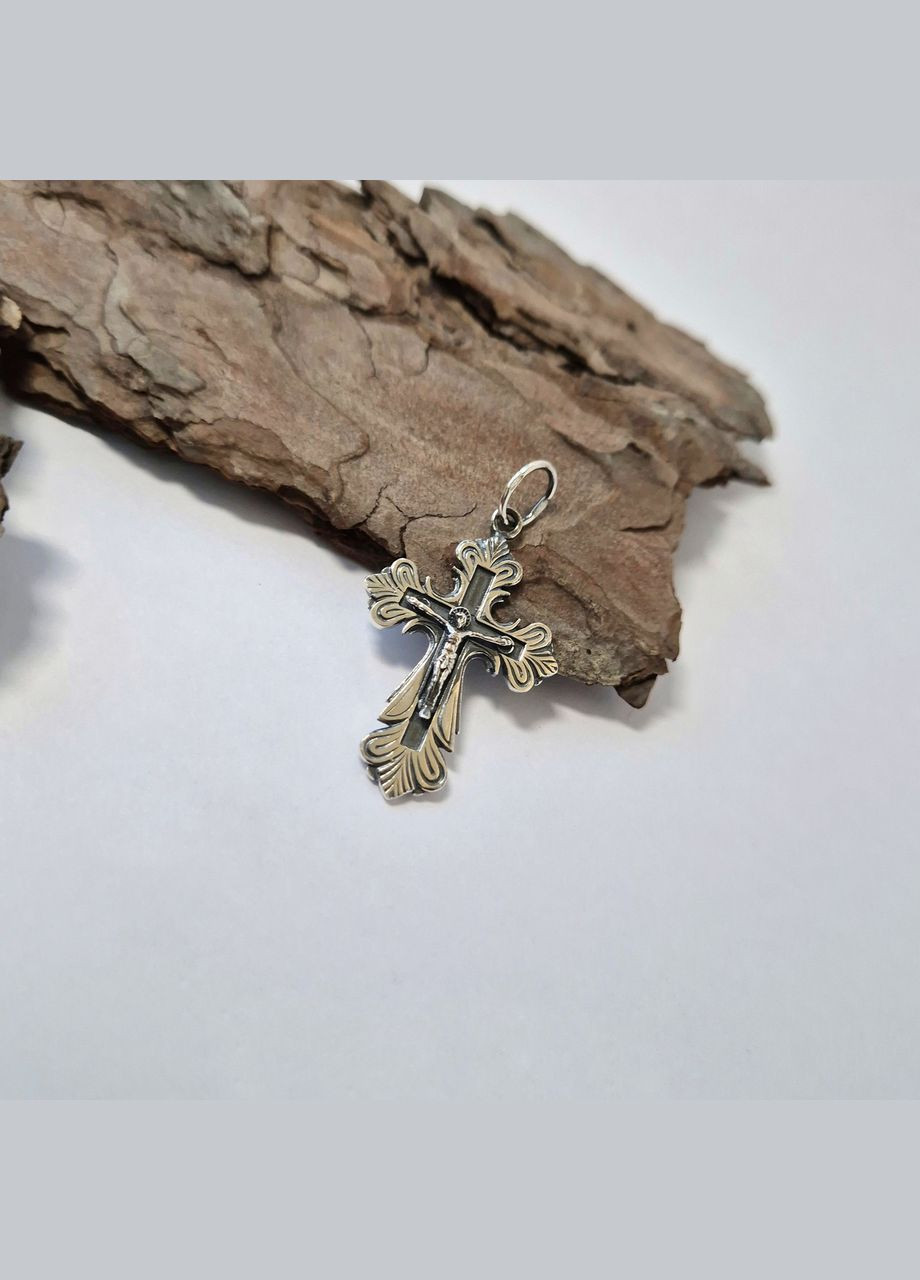 Срібний Хрестик хрест з розп'яттям срібло 925 проби Чорнене 3128 3.25 No Brand (326602749)