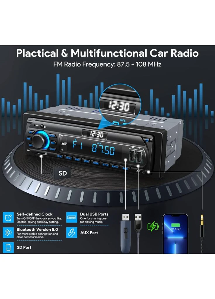 Автомобильная магнитола RDS с Bluetooth, FM/AM радио, MP3, 4×65 Вт, 2 USB/AUX/SD, LCD дисплей с часами и подсветкой 7 Generic (383526816)