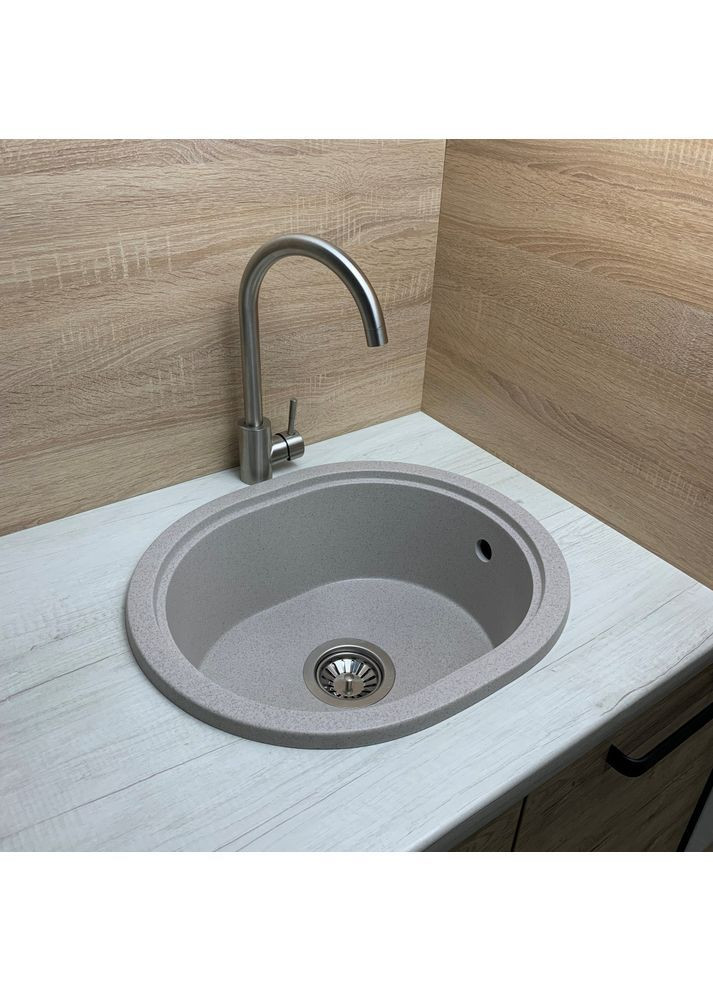 Кухонная мойка из искусственного камня/кварцевая 500х425х180мм, овальная CIRCUM Terra Серо-бежевая (34840500425) Adamant (371191474)