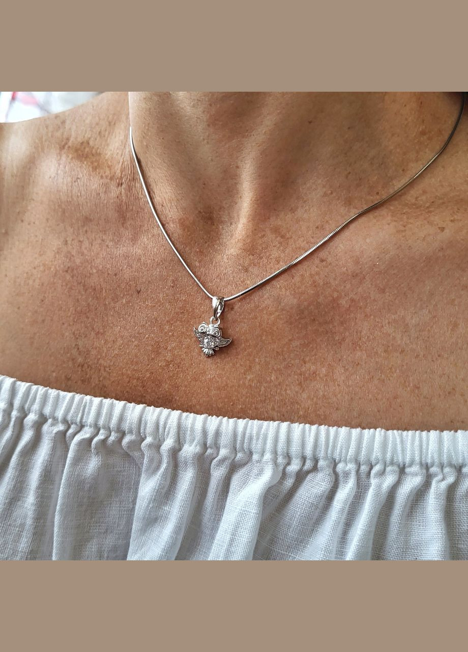 Серебряная подвеска подвес Сова с Белыми камнями серебро 925 пробы Родированное 80013р 2.20г No Brand (306742605)