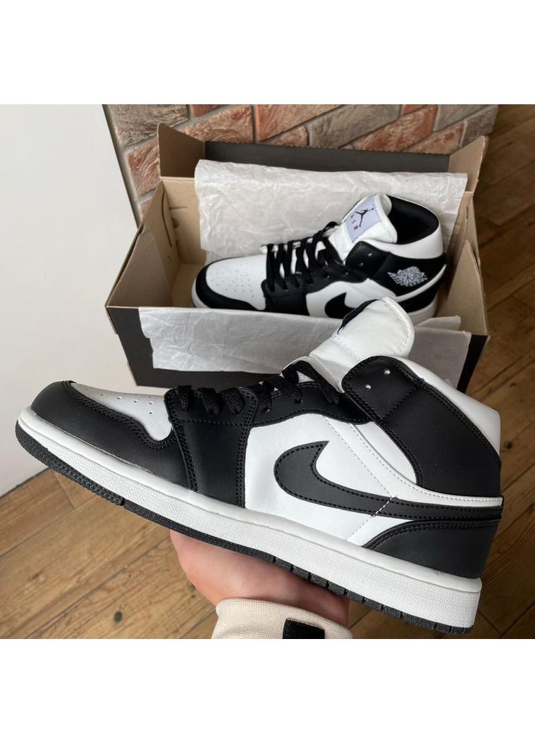 Черные демисезонные кроссовки мужские nike air jordan 1 retro mid black white 2.0 найк аир джордан No Brand