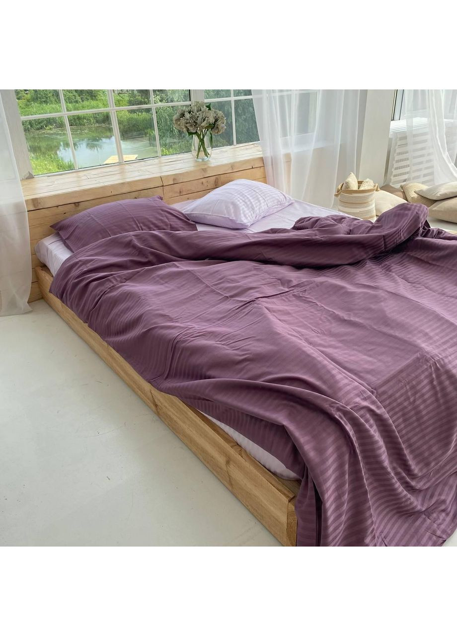 Постельное белье Лаванда+Фиолетовая страйп сатин PREMIUM Полуторный размер, наволочки 70/70 No Brand (364219656)