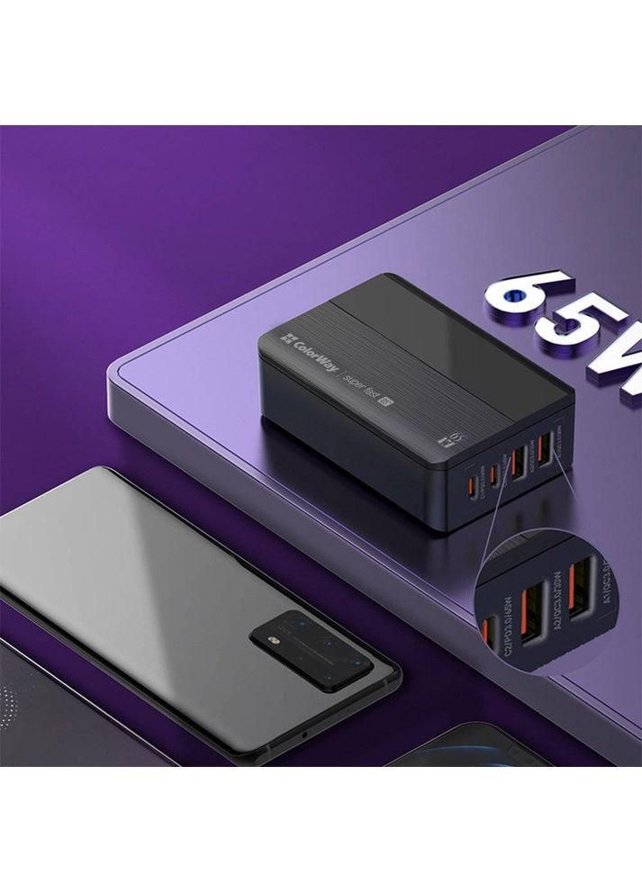 Зарядний пристрій Power Delivery 2 х USB-A + 2 х USB Type-C 65W Black (CW-CHS040PD-BK) Colorway (322915224)