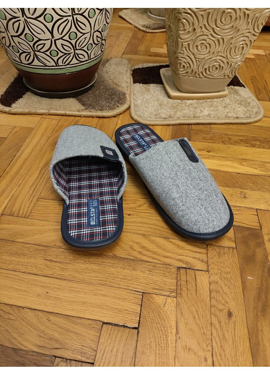 Серые мужские тапочки комнатные домашние велюровые мягкие качественные стильные с закрытым носком теплые тапк Белста