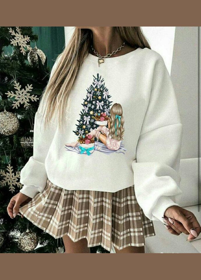 Белый свитшот жениский зимний универсальный "новогодний подарок" b-286 белый,42-48, модель 11 Sofia рисунок (278651518)