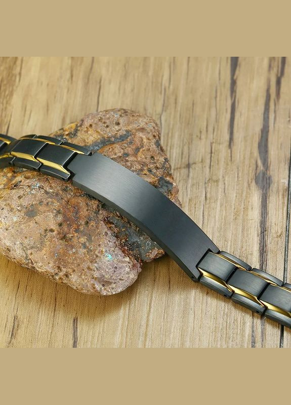 Чорний металевий браслет на подарунок, золоте обрамлення. Індивідуальне гравіювання на браслет No Brand (300672330)