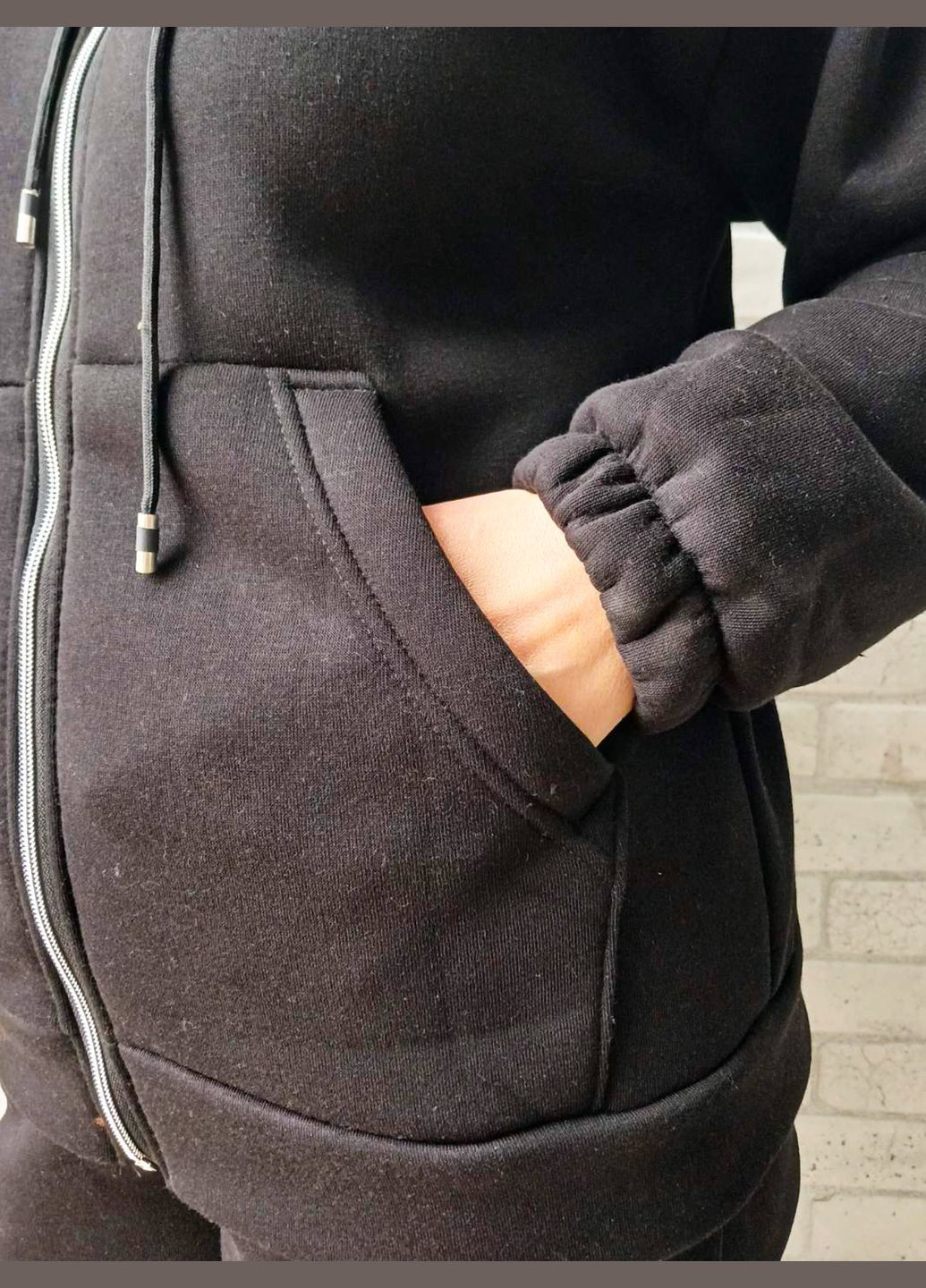 Теплый женский спортивный костюм на флисе трехнитка с начесом зима, полубатал кофта на молнии с капюшоном No Brand (318363405)