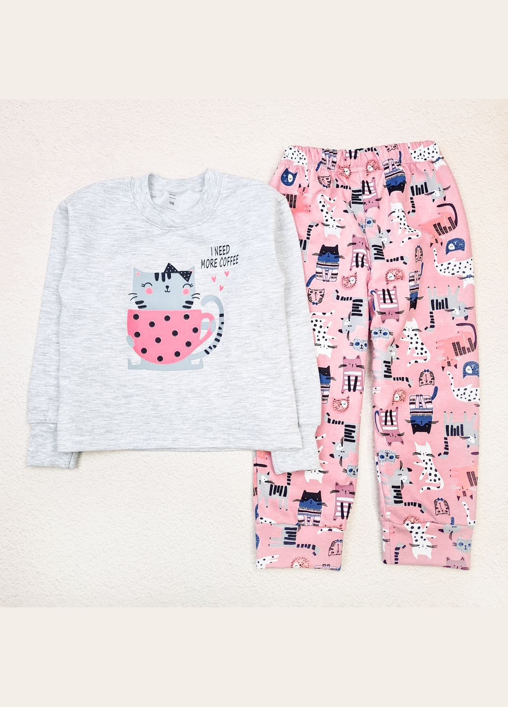 Комбінована піжама з принтом для дівчинки kittens рожевий;сірий dexter's