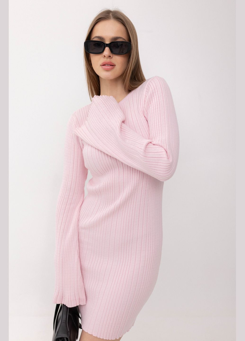 Розовое повседневный, кэжуал платье мини в рубчике dr009 Twice однотонное