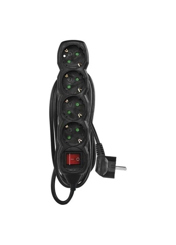 Фильтр питания (PC1425R) с выключателем, 4 розетки, 5м, Black Emos (393537675)