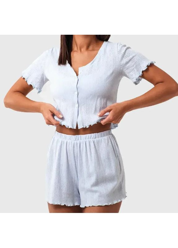 Блакитна всесезон жіночий домашній комплект із бавовни – сорочка та шорти No Brand Піжама