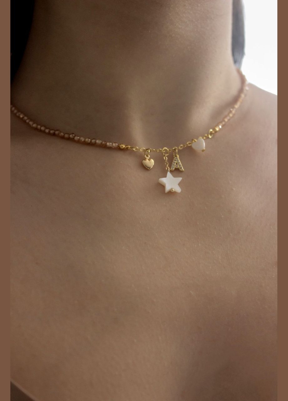 Прикраса на шию чокер із буквою й підвісками з перламутру No Brand циркон (369505270)