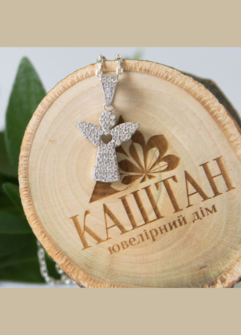 Підвіс срібний янголятко з сердечком та розсипом білих фіанітів Каштан (342335196)