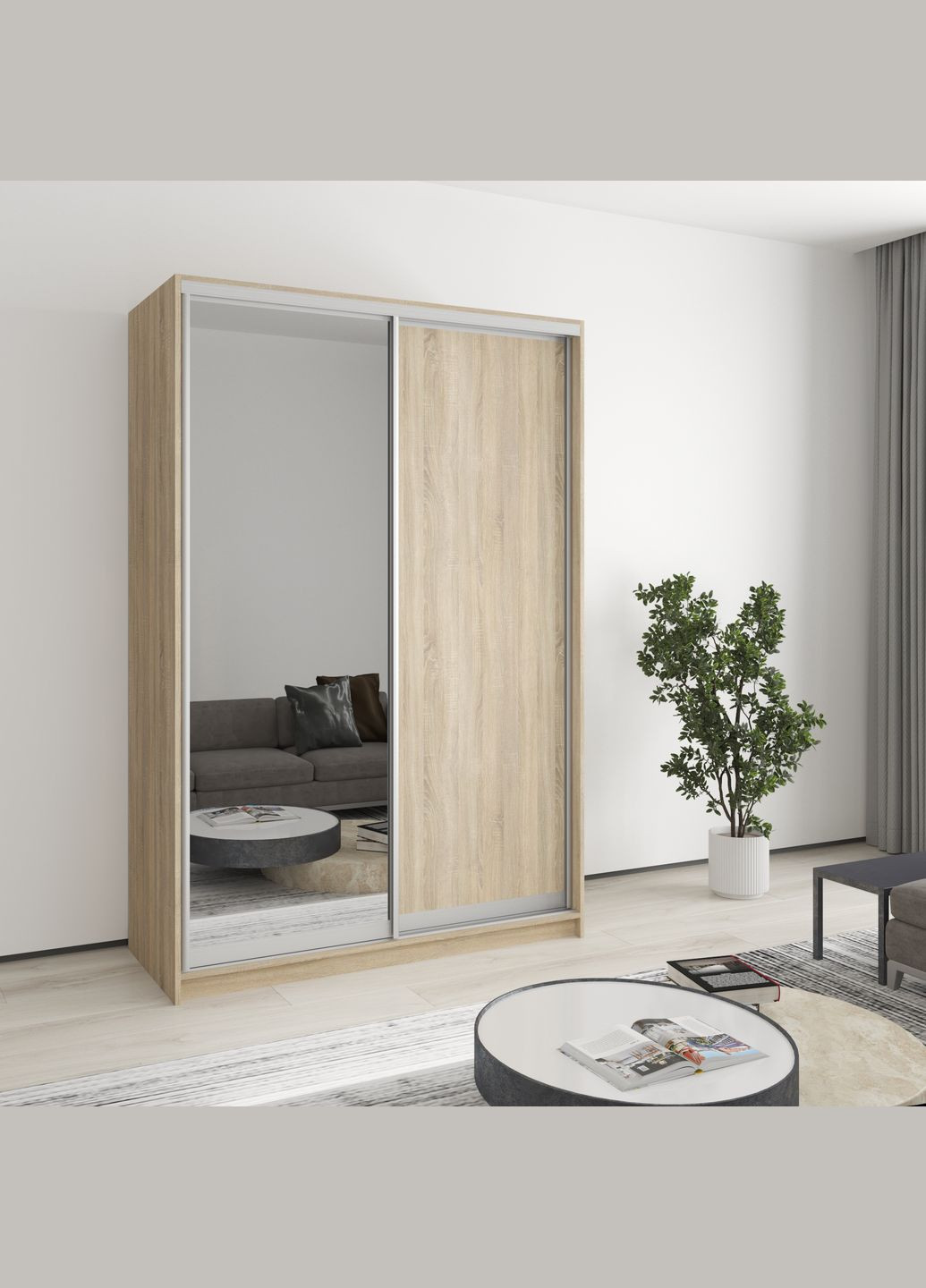 Шкаф-купе двухдверный Стандарт AL ДСП/Зеркало 140x60x210 см (MBS-2427) MebelStar (346288829)