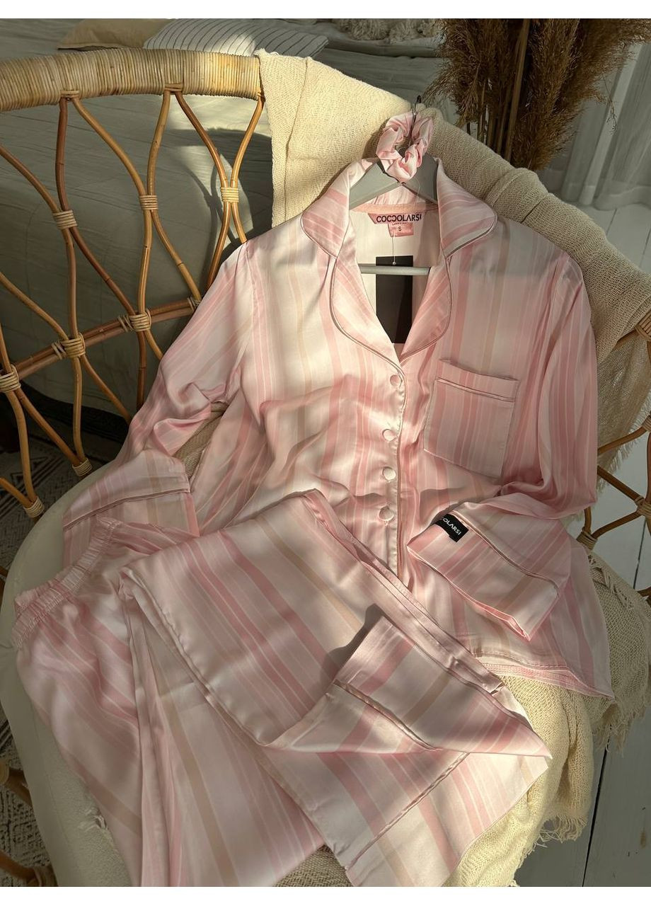 Рожева всесезон жіноча піжама | рожева у смужку сорочка + брюки Vital-Textile 1267