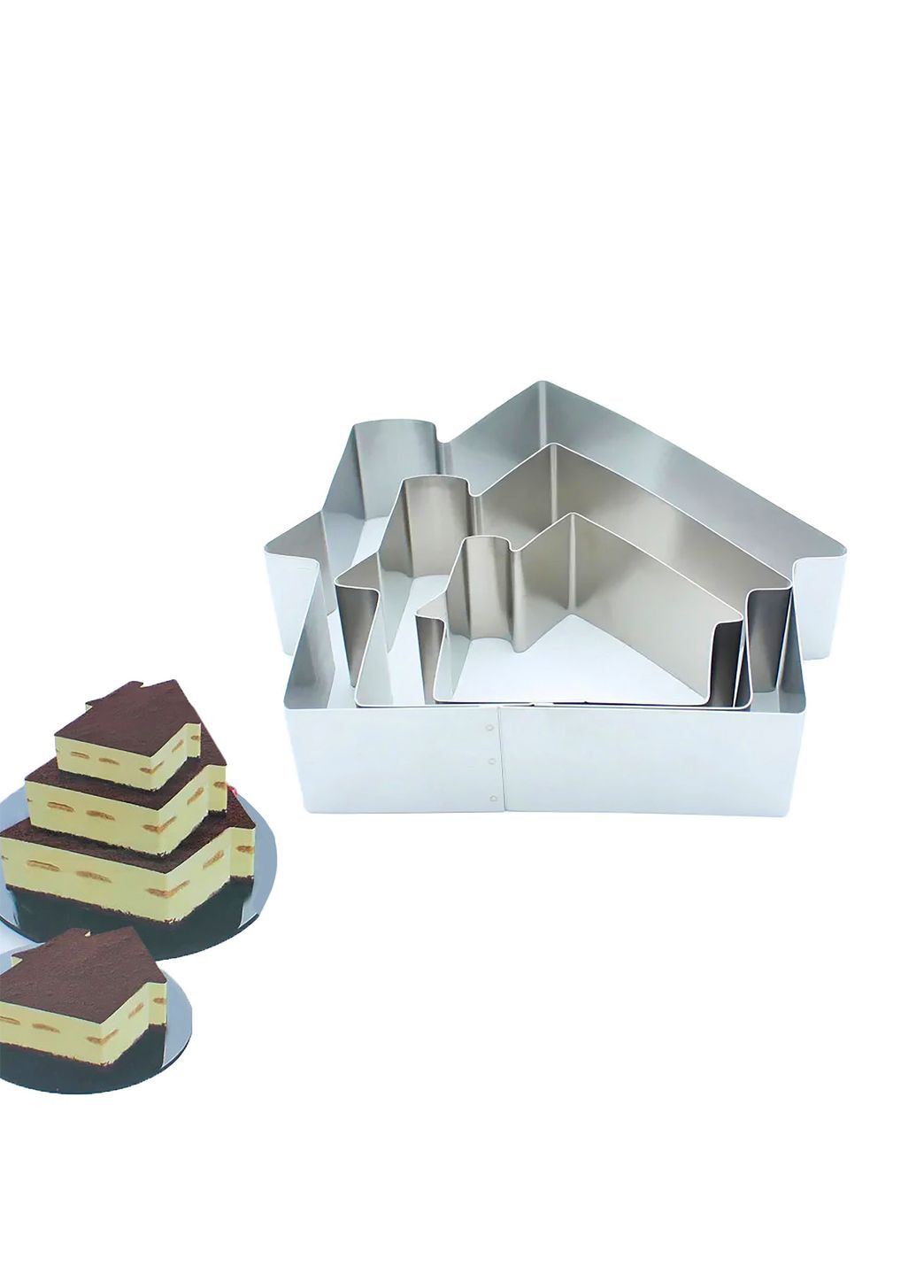 Металева кондитерська форма для випікання та складання тортів у вигляді будиночка (набір з 3 шт.) H 4.5 см Kitchen Master (290840761)