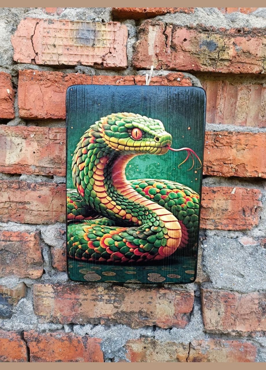 Панно на стіну на дереві Зелена змія хозяйка наступного року Handmade (307815245)