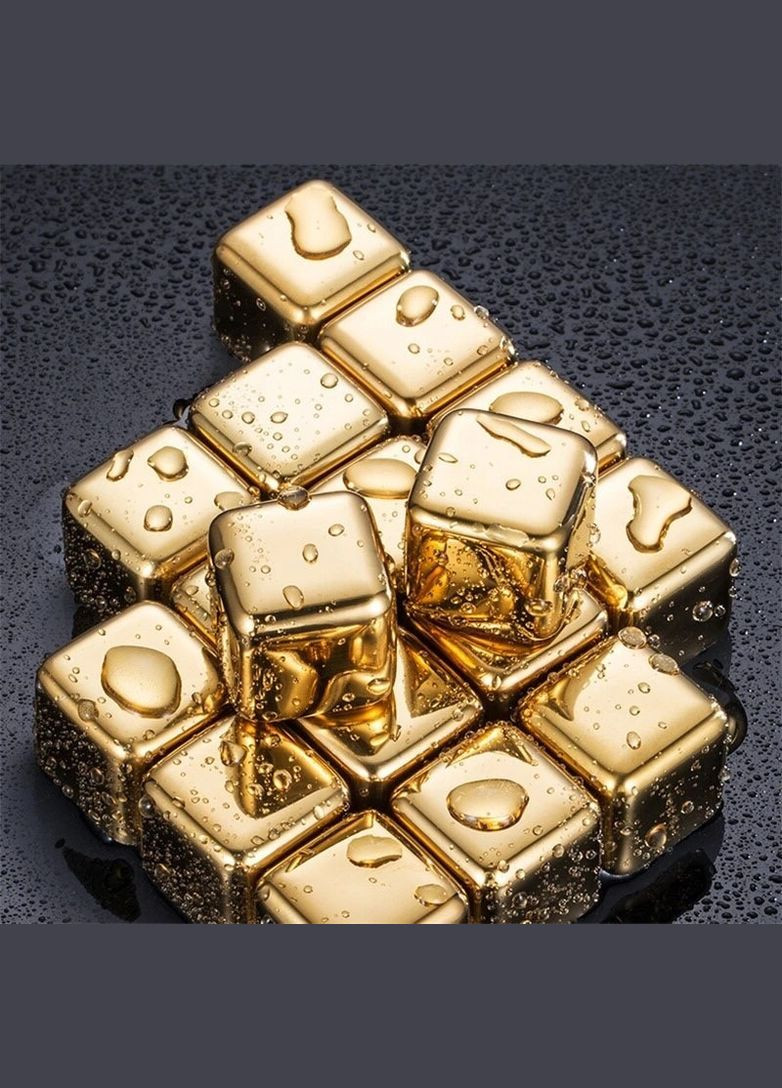 Набір кубиків для охолодження золото комплект 12 шт. каменів та щипчики нержавіюча сталь REMY-DECOR (293152658)