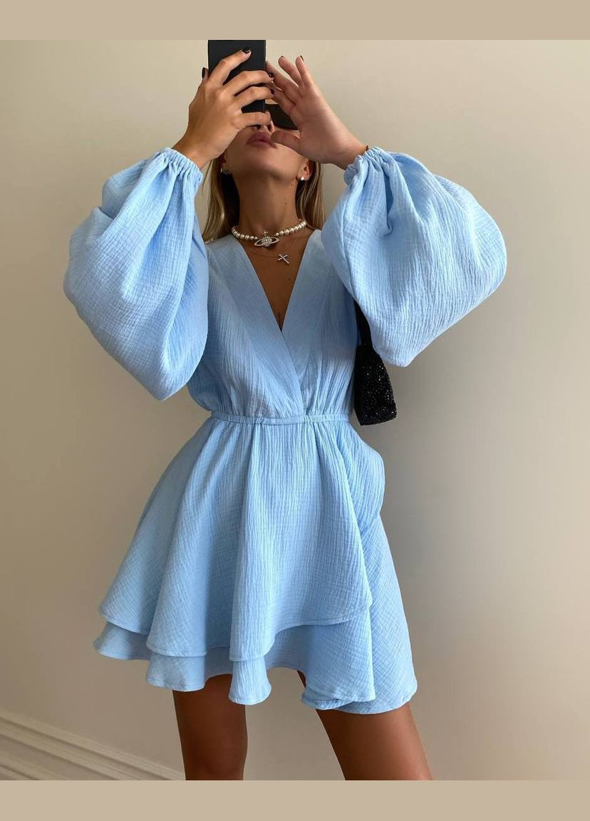 Голубое повседневный платье DK/DL Мода без кордонів однотонное