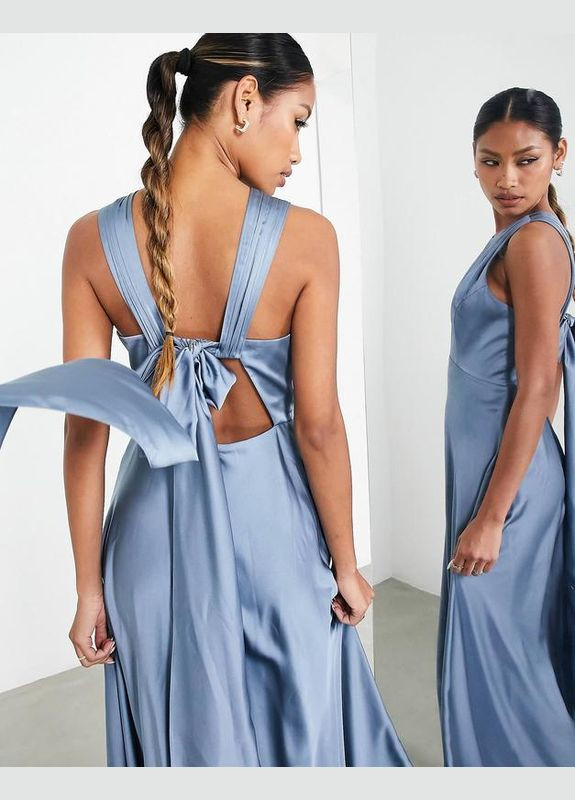 Голубое платье макси атласное с бантом Asos