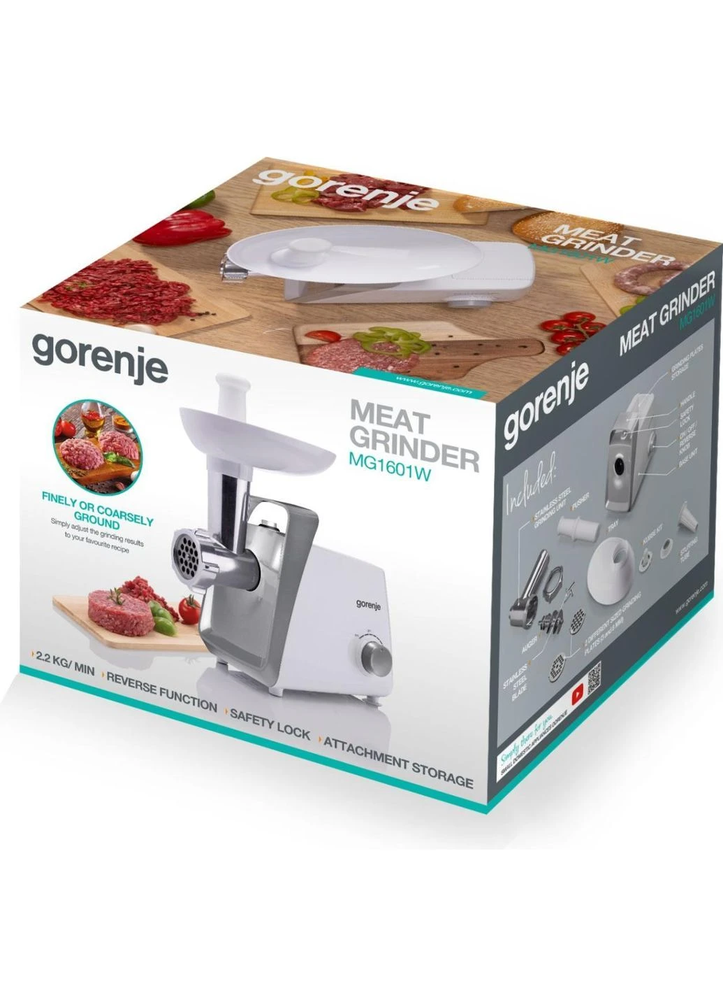 М'ясорубка MG1601W, потужність 1600 Вт, продуктивність 2,2 кг/хв Gorenje (371633960)