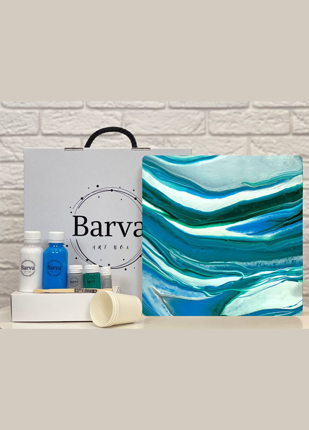 Подарунковий набір для створення картини у техніці абстрактного живопису рідкий акрил Палітра "Уран". Квадрат 30 см Barva (315930839)