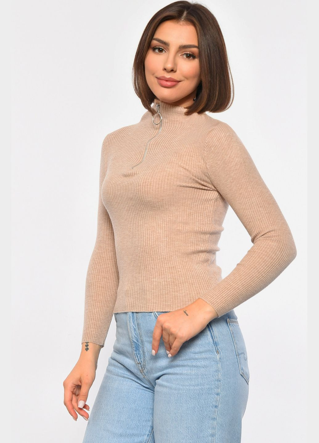 Гольф жіночий однотонний з замком бежевого кольору Let's Shop (301764028)