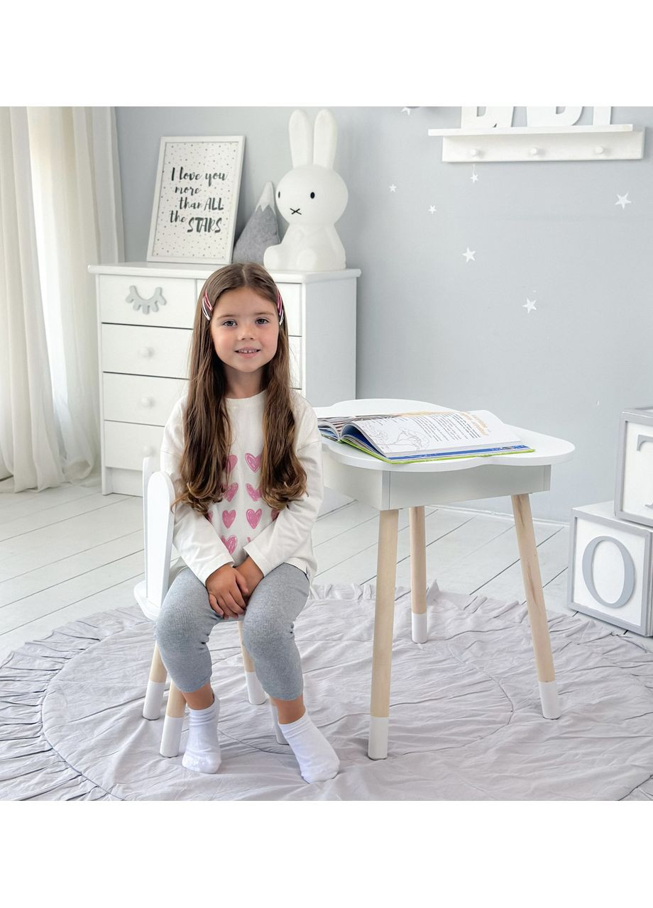 Столик облачко с поднимающаяся нишей 54х68х50 и стульчик ушки зайчика 26.5х26х25, стол и стул в детскую, No Brand (346535237)