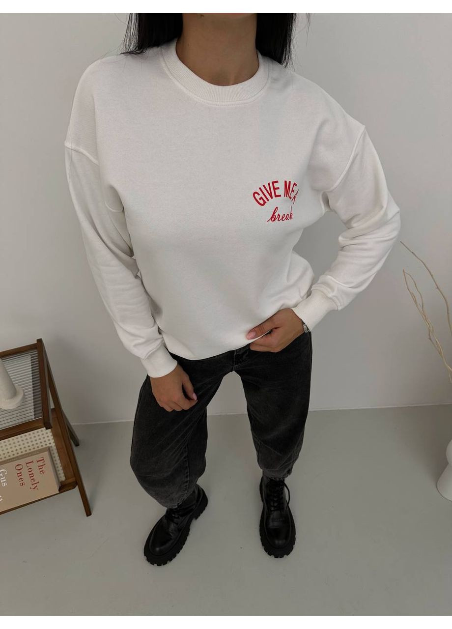 Білий світшот жіночий з ребаною — замір в описі Vione напис без декору (368708958)