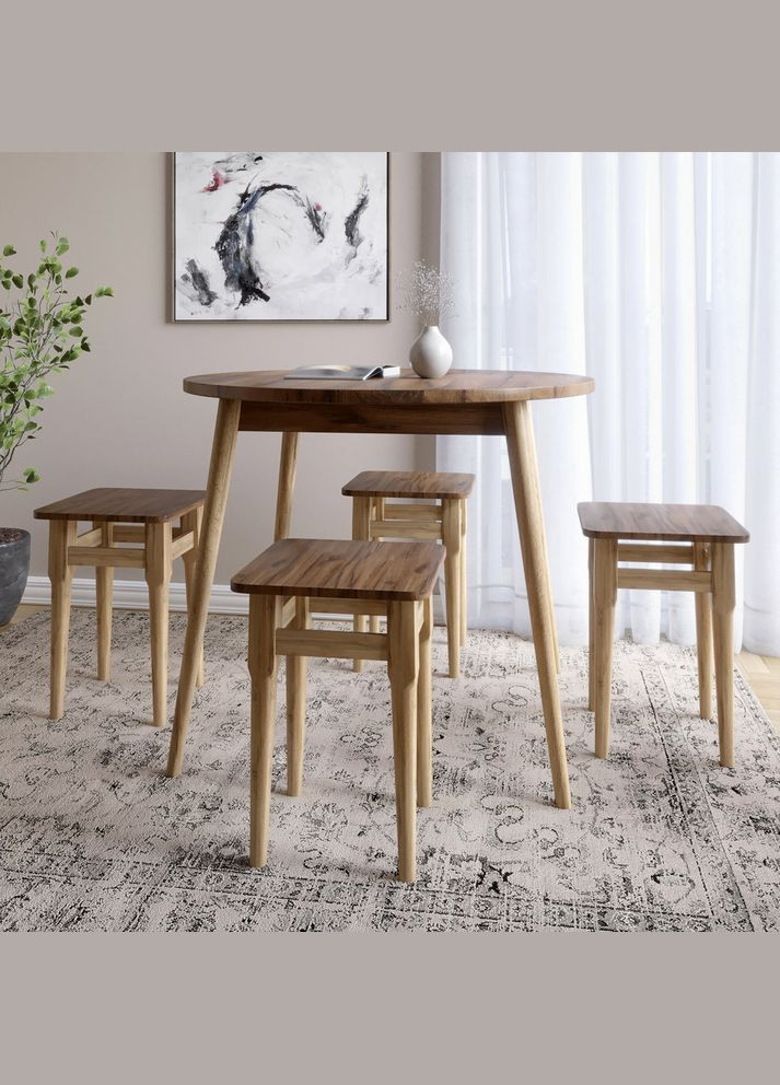 Стол круглый и 4 табурета обеденный комплект для кухни Майами-1 кромка ПВХ 0,45 мм Дуб Ливорно (-041224) Lion (317271216)