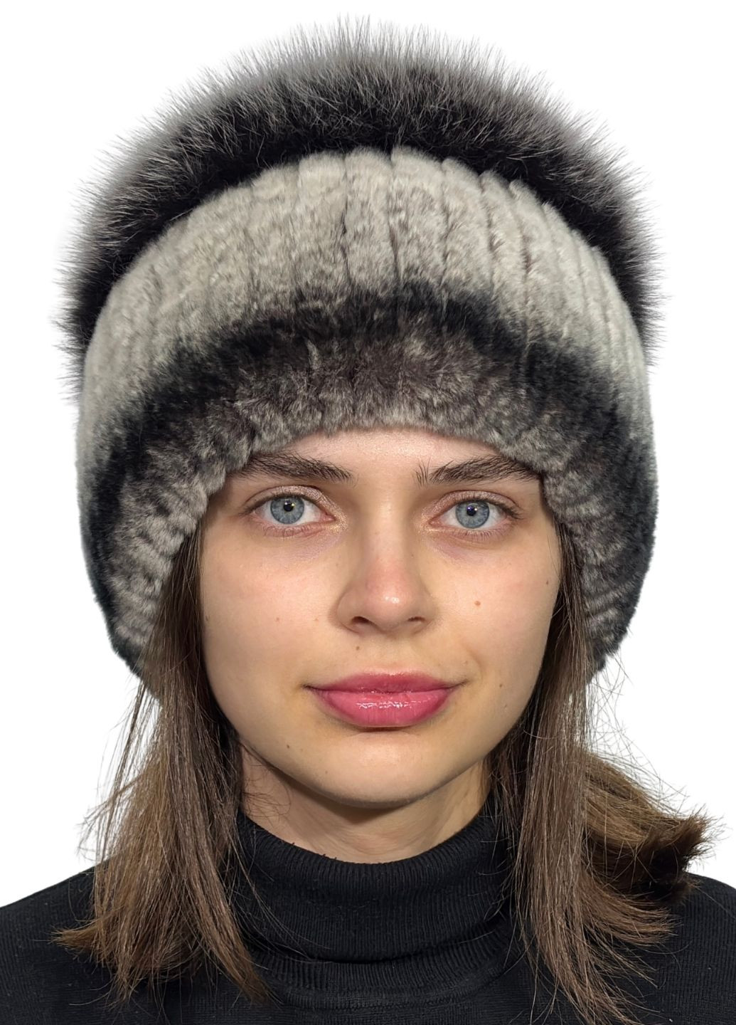 Зимняя меховая шапка женская из натурального меха кролика с помпоном из меха песца Меховой Стиль Бубон (365801955)