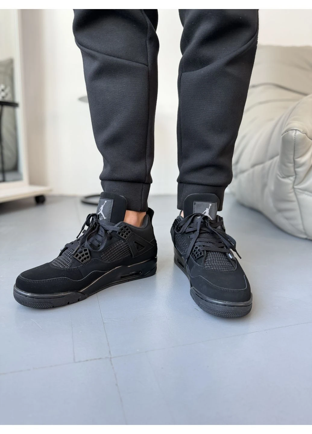 Черные летние кроссовки nike 4 retro black cat найк аир ретро No Brand