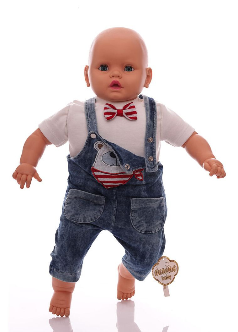 Синий летний комбинезон джинсовый с футболкой для мальчика мишка синий 68 см (39849) BABYKROHA