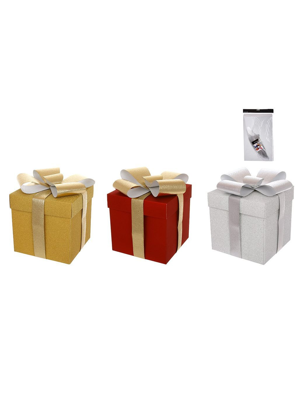 Подарункова коробка з гліттером та бантом 20*20*20см, 3 кольори мікс - золото, срібло, червоний (вартість за 1 шт) Home Decor (369497786)