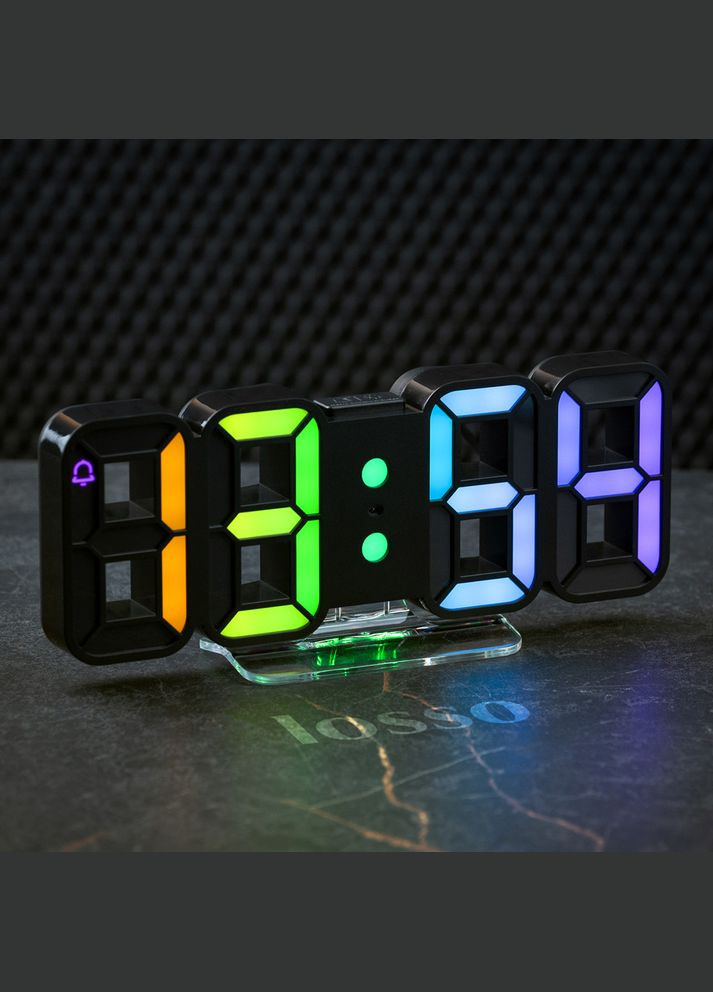 Годинник електронний настільний Premium 3D-LUMITIME з LED підсвічуванням чорний Losso (322776852)