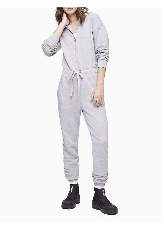 Комбінезон Сalvin Klein Calvin Klein комбінезон-брюки логотип сірий спортивний, домашній, повсякденний, кежуал, джинсовий трикотаж