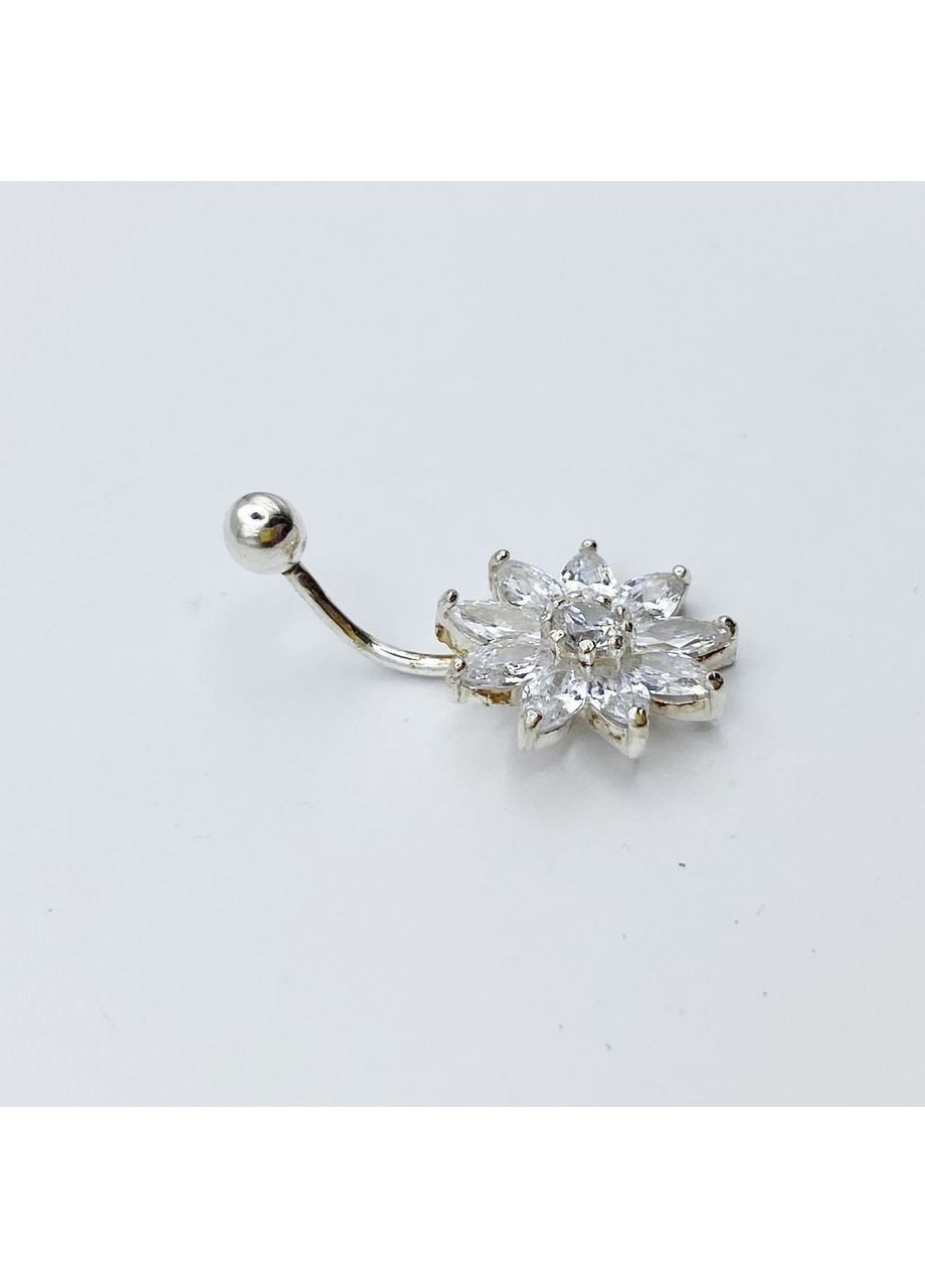 Пірсинг у пуп срібний з кубічним цирконієм "Гербера" 2,7 г No Brand (369736964)