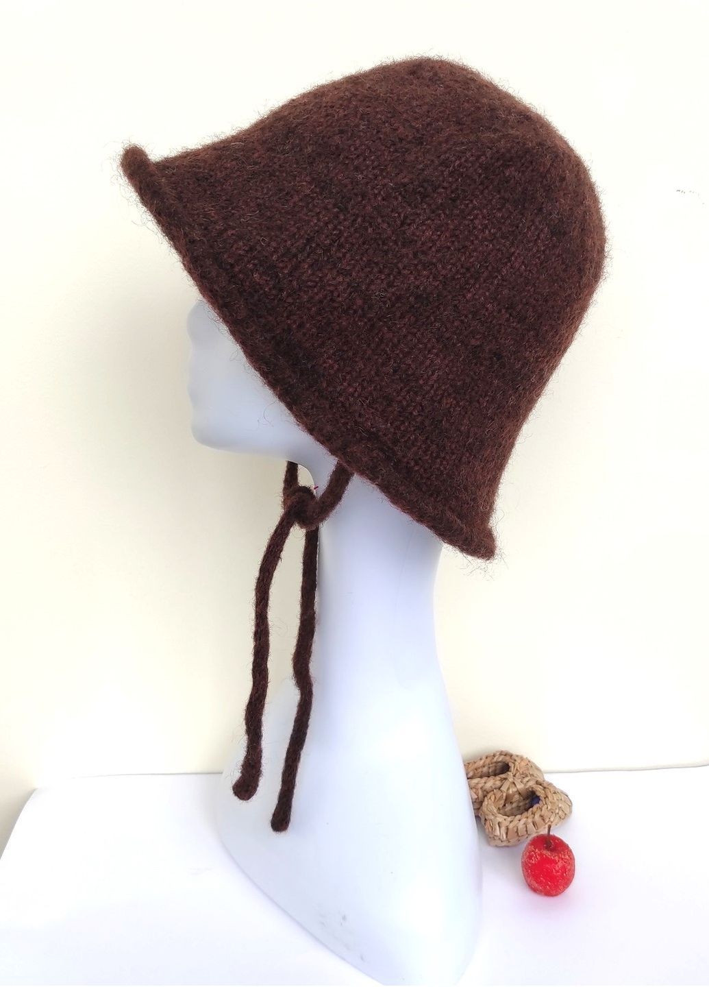 Жіночий В'язаний Капелюх із Вовни та Акрилу — Тепла Шапка-Бакет із Зав’язками No Brand в'язаний капелюх / шапка бакет (365301176)