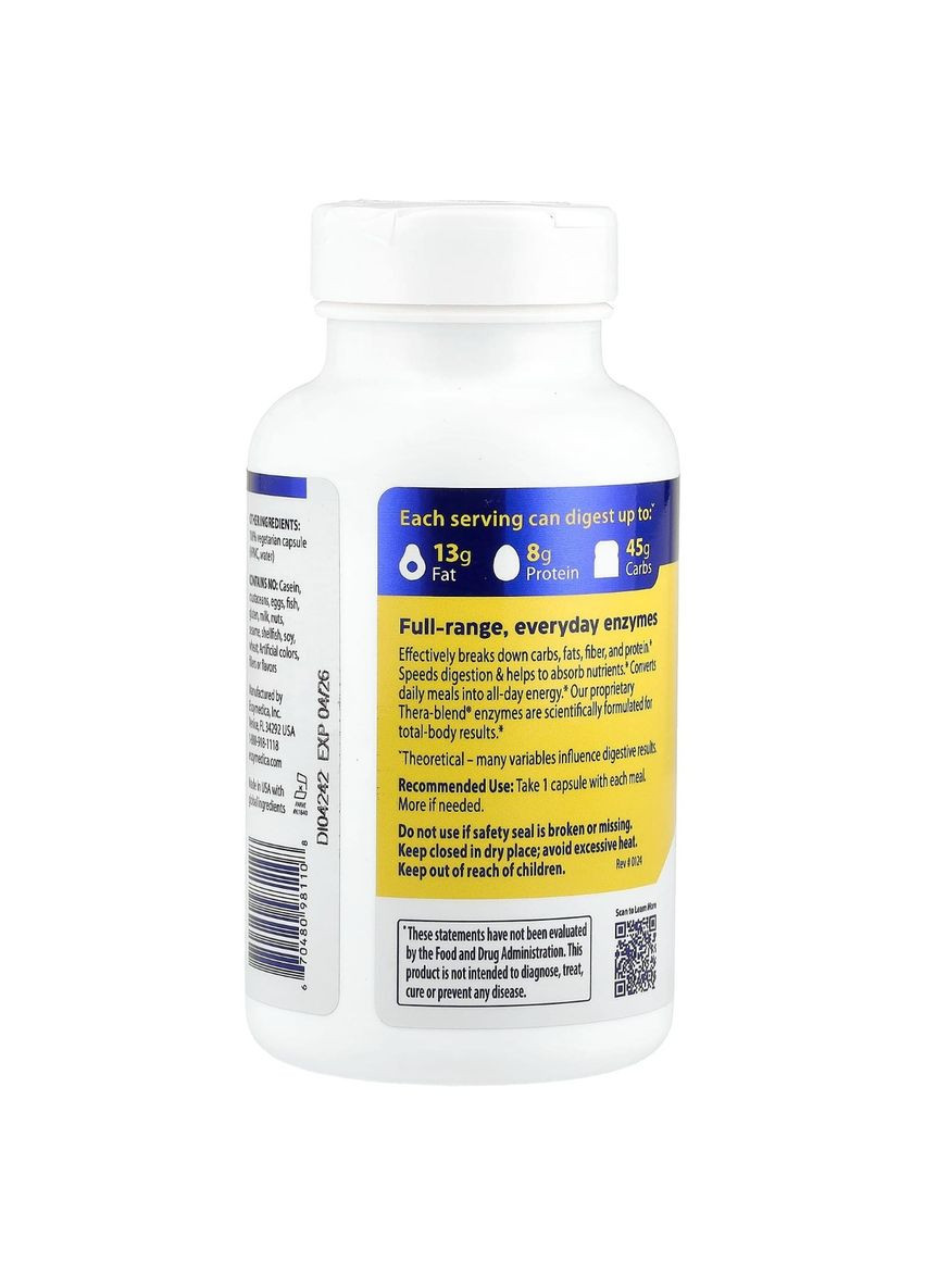 Пищеварительные Ферменты (Формула Энзимов),, 180 капсул Enzymedica (326055107)