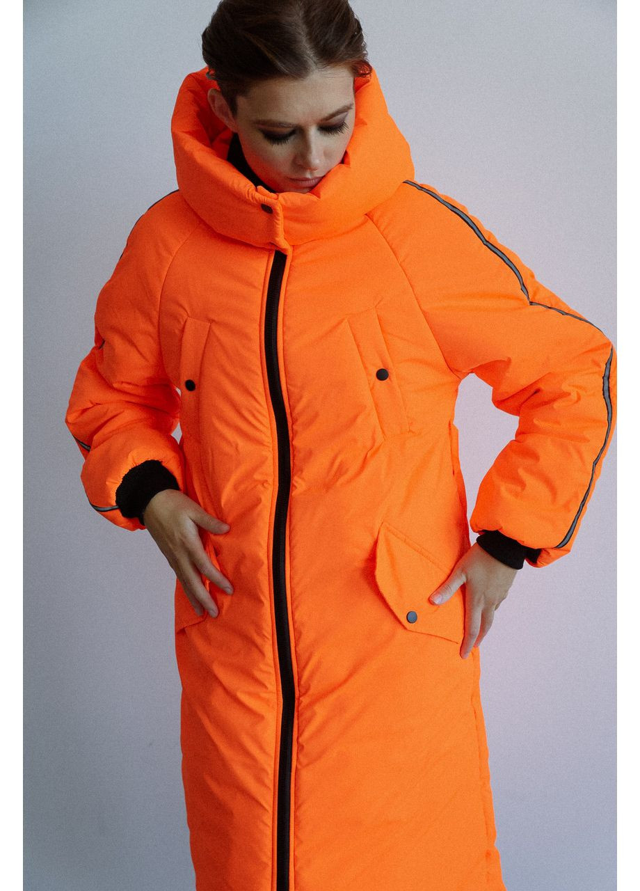 Помаранчева зимня пуховик жіночий довгий з капюшоном замок мапа україни м No Brand