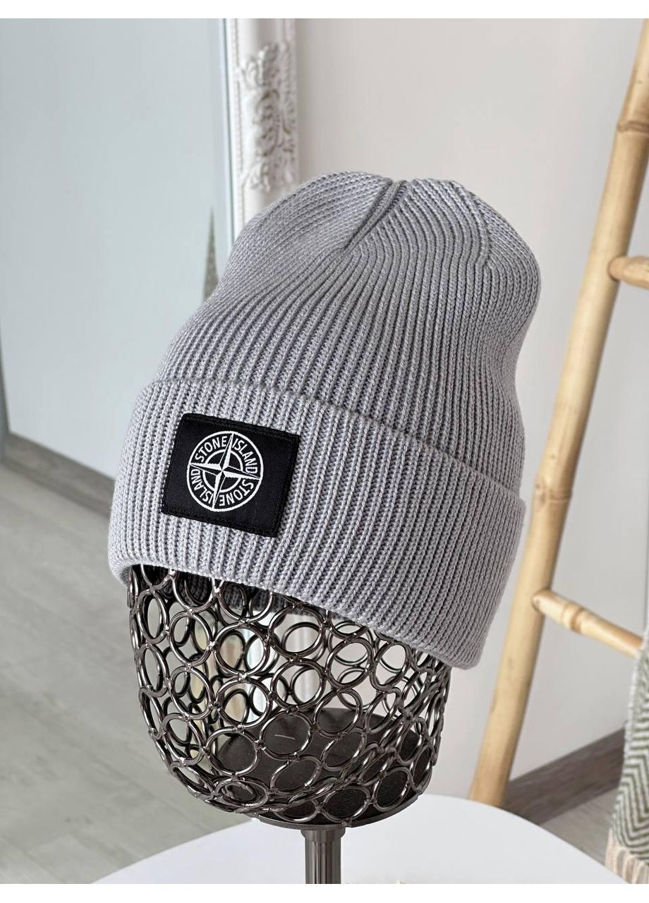Зимняя женская шапка, теплая шапка Stone Island мужская, стильная шапка Stone Island унисекс No Brand (362917692)