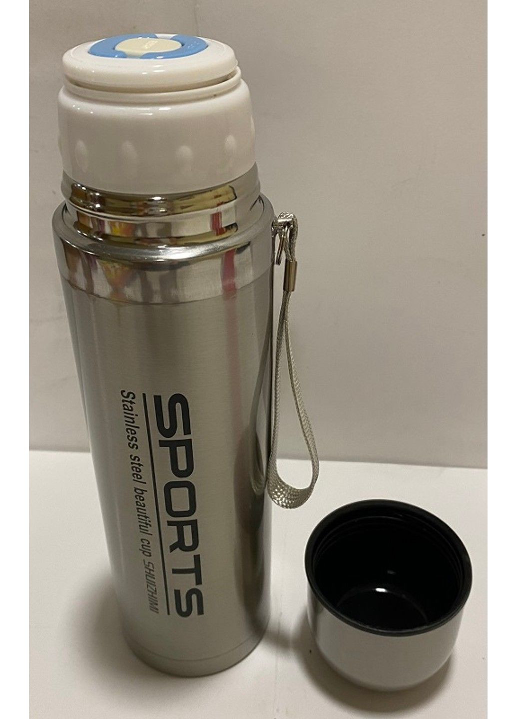 Термос 500 мл Спорт с чашкой, срібний No Brand (287327885)
