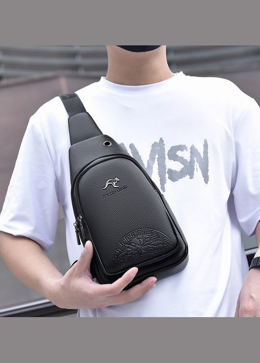 Мужская бананка слинг на грудь Junzidaishu кросс боди сумка Кенгуру черная Eton (328267033)