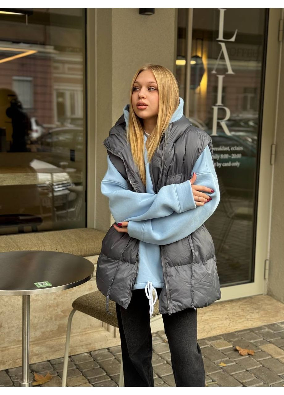 Жилет жіночий оверсайз з куліскою на еко пуху (Заміри в описі) DK/DL Мода без кордонів (366725453)